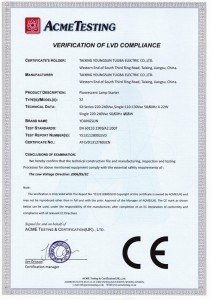 Fluorescent starter S2 CE Certificate